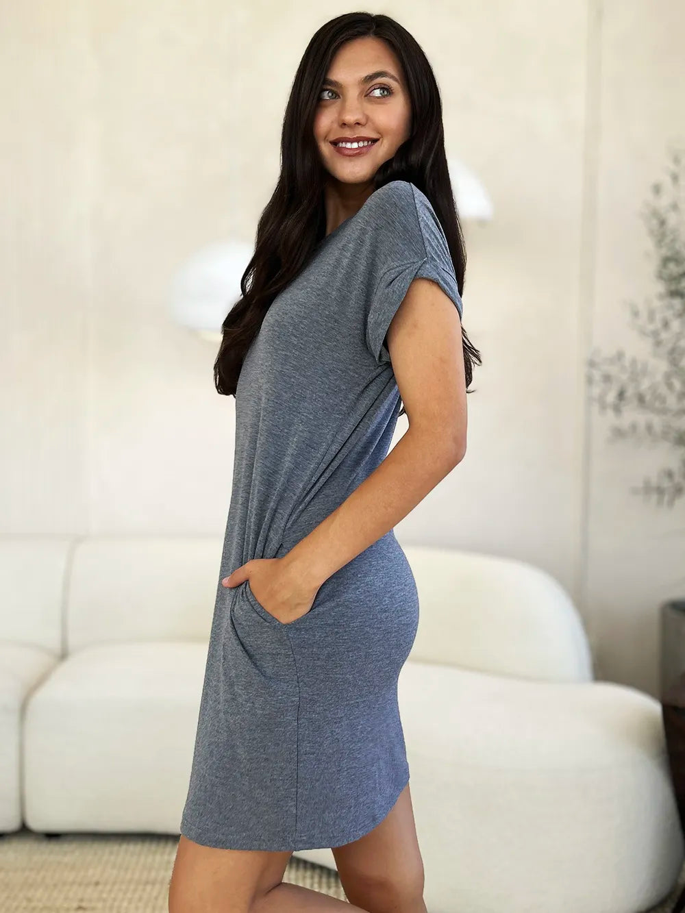 Basic Bae Full Size Round Neck Short Sleeve Dress with Pockets - cas7m