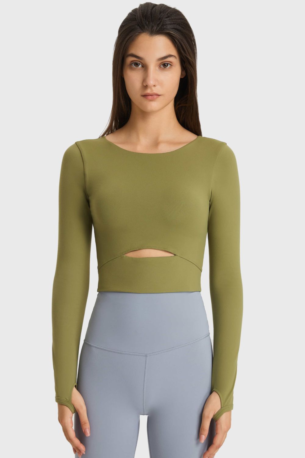 Millennia Cutout Long Sleeve Cropped Sports Top - cas7m