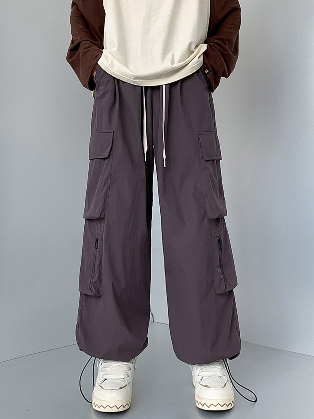 Men's Plus Size Loose Fit Cargo Pants with Drawstring - cas7m