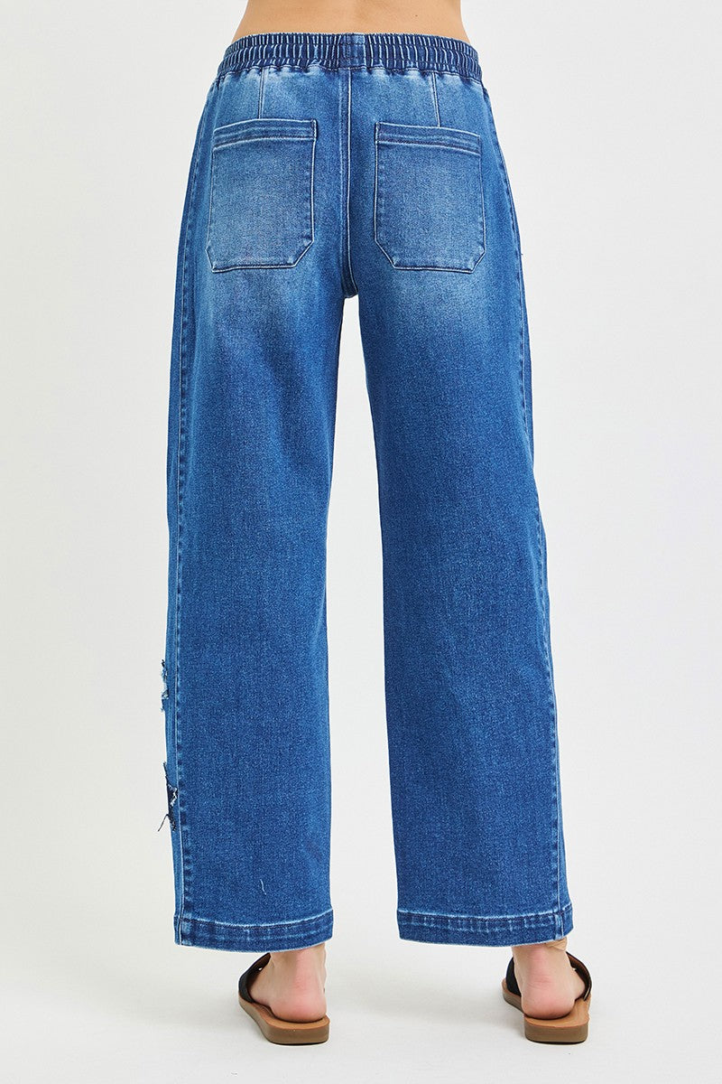 RISEN Elastic Band Slouchy Cropped Barrel with Star Patch - cas7m