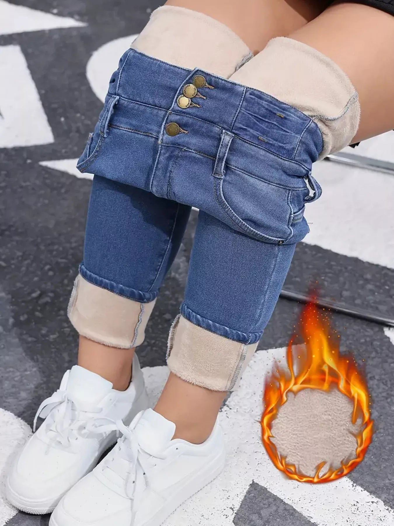 High-Waisted Slim Fit Fleece-Lined Jeans - cas7m