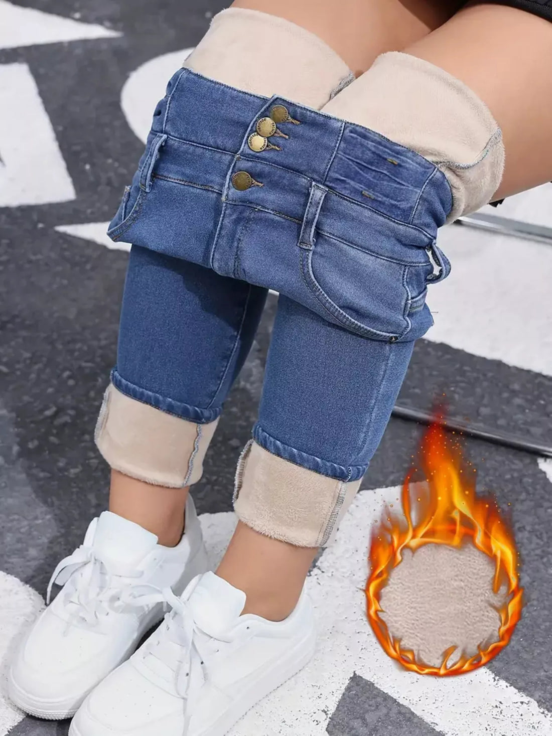 High-Waisted Slim Fit Fleece-Lined Jeans - cas7m