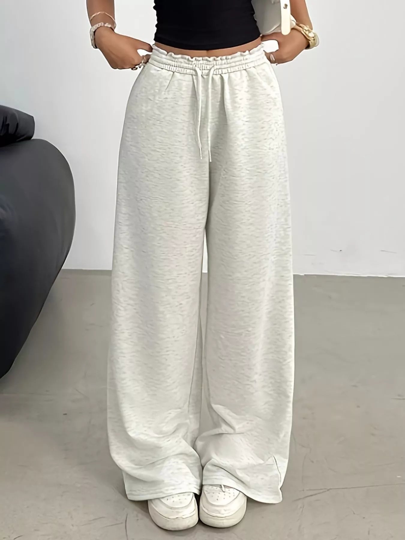 Wide Leg Drawstring Sweatpants - cas7m