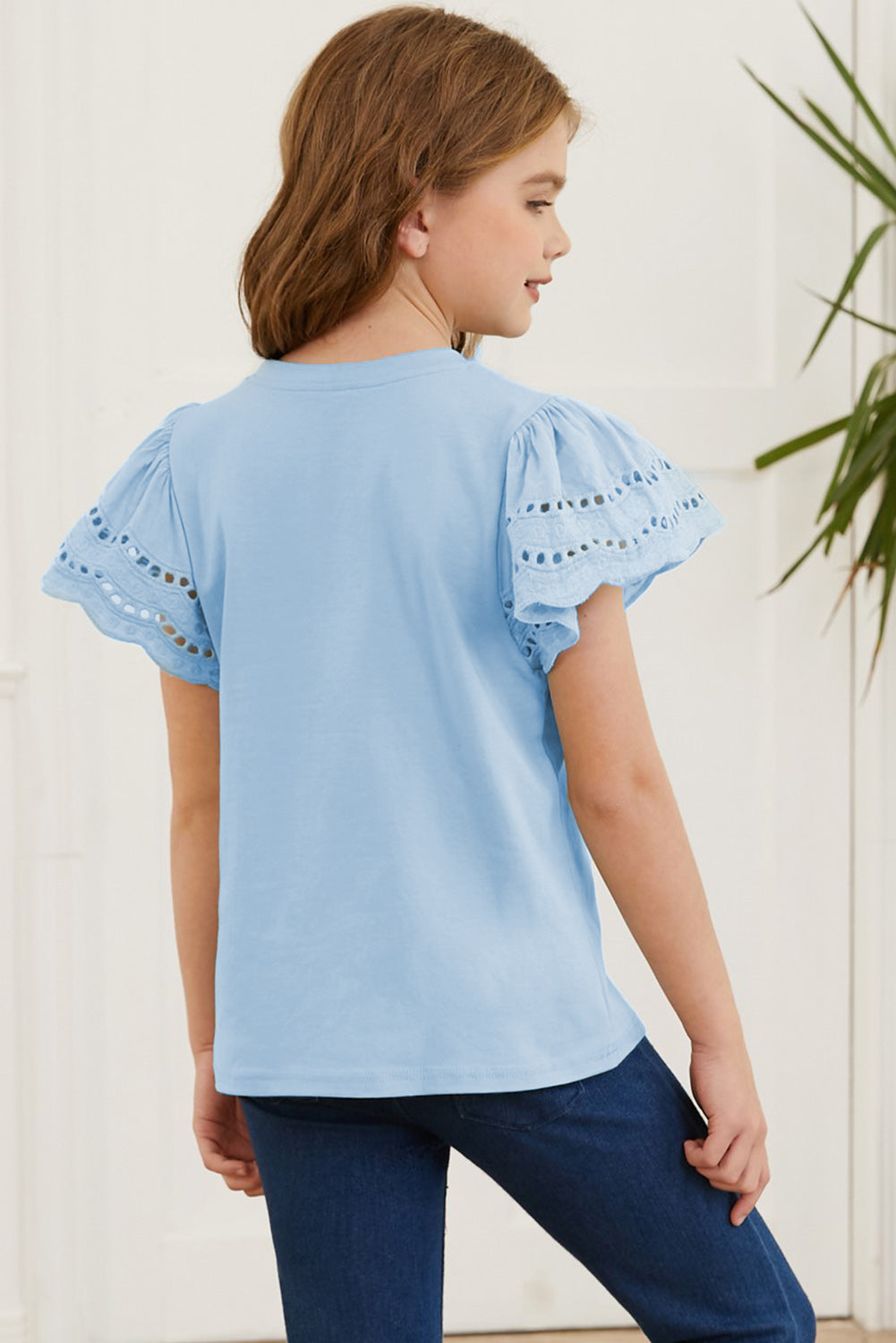 Round Neck Flutter Sleeve T-Shirt - cas7m