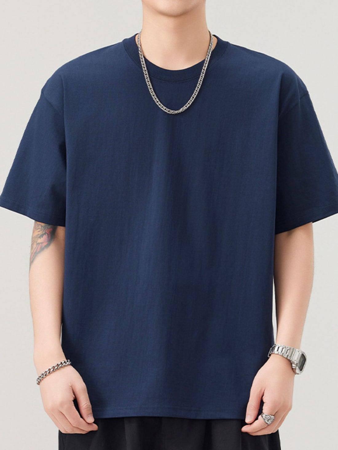 Men's Plus Size Solid Color Casual Loose T-Shirt - cas7m