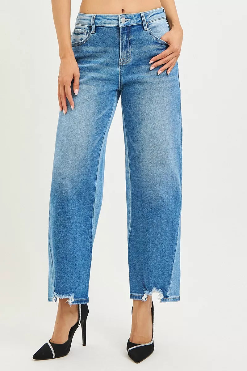 RISEN Full Size Slouchy Cropped Barrel Jeans with Contrast Wash Plus Size - cas7m