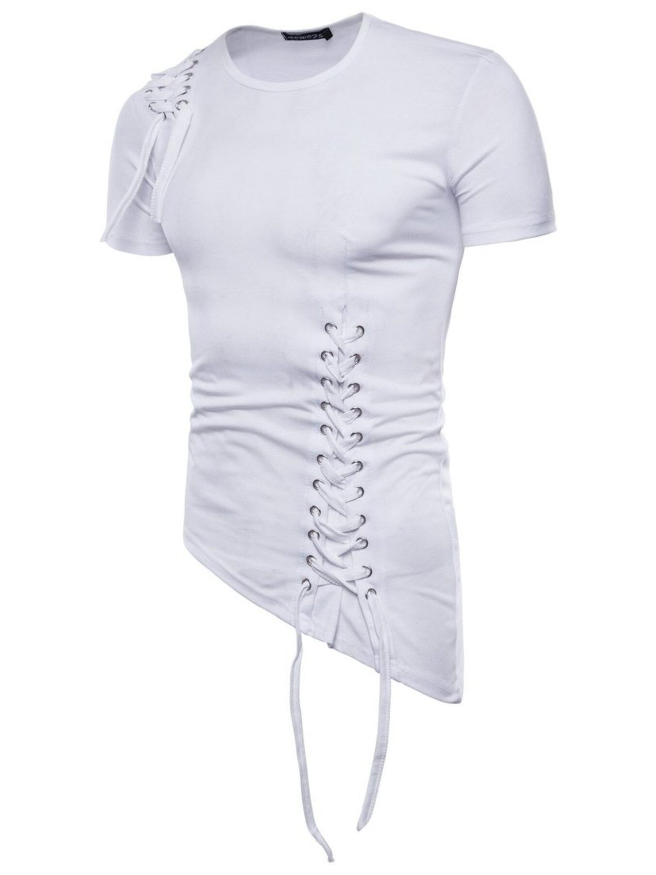 Men's Lace-Up Asymmetric Hem T-Shirt - cas7m