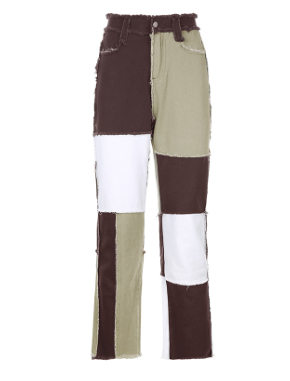 Casual High Waist Mixed Color Wide Leg Denim Jeans
