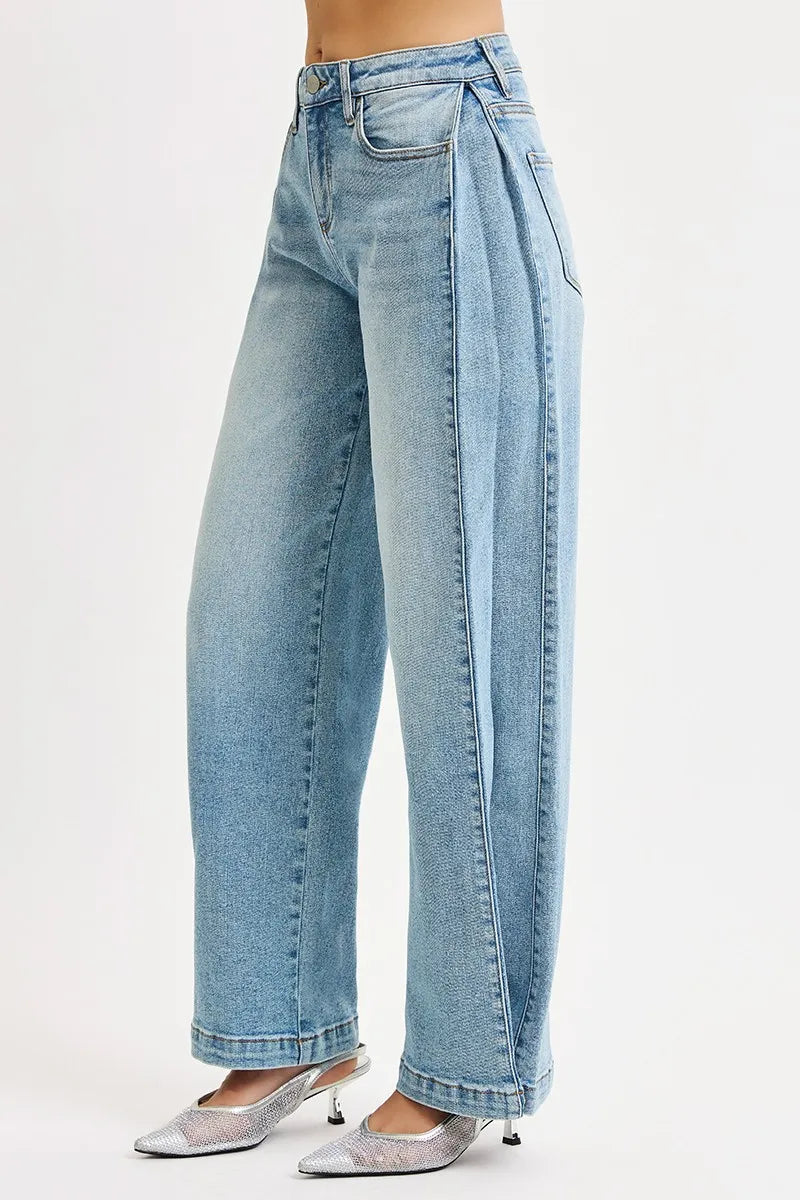 RISEN Mid Rise Wide Barrel Transferable Leg Snap Jeans - cas7m
