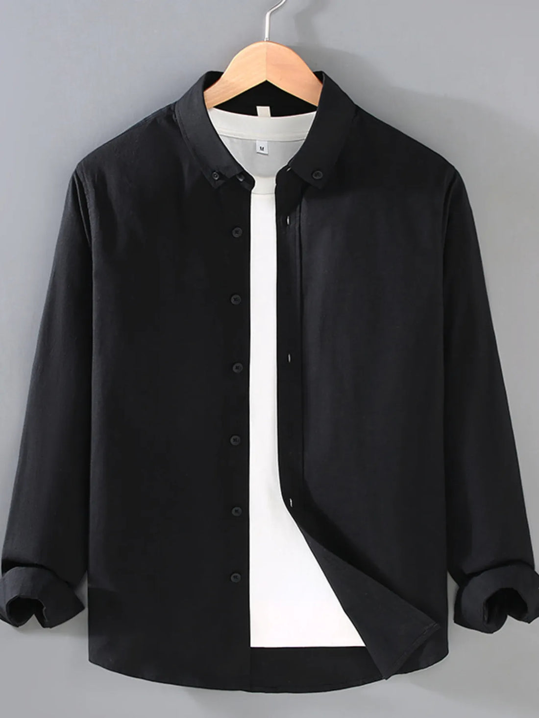 Men's Plus Size Button Up Long Sleeve Shirt - cas7m