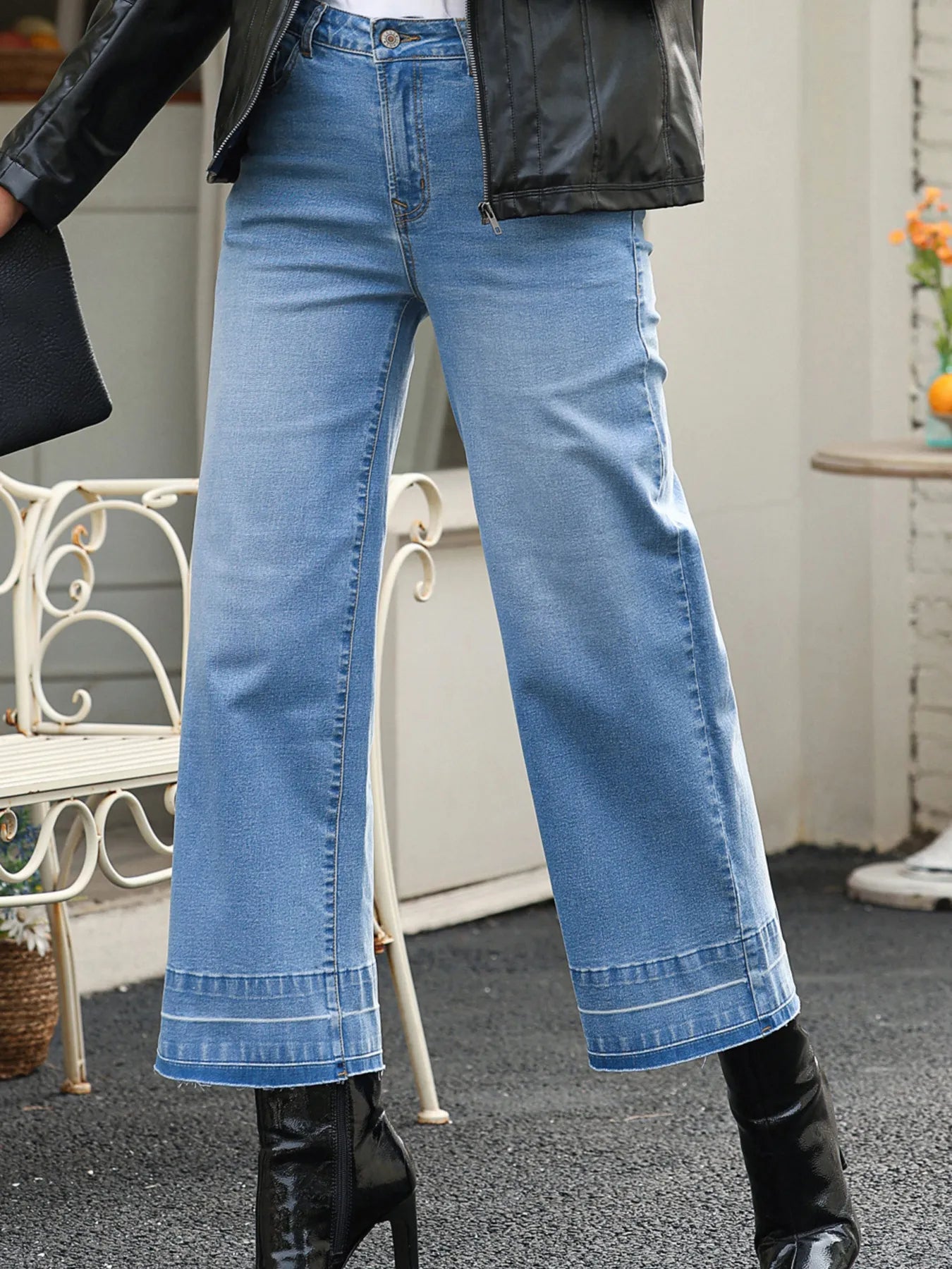 High Waist Wide Leg Washed Jeans - cas7m