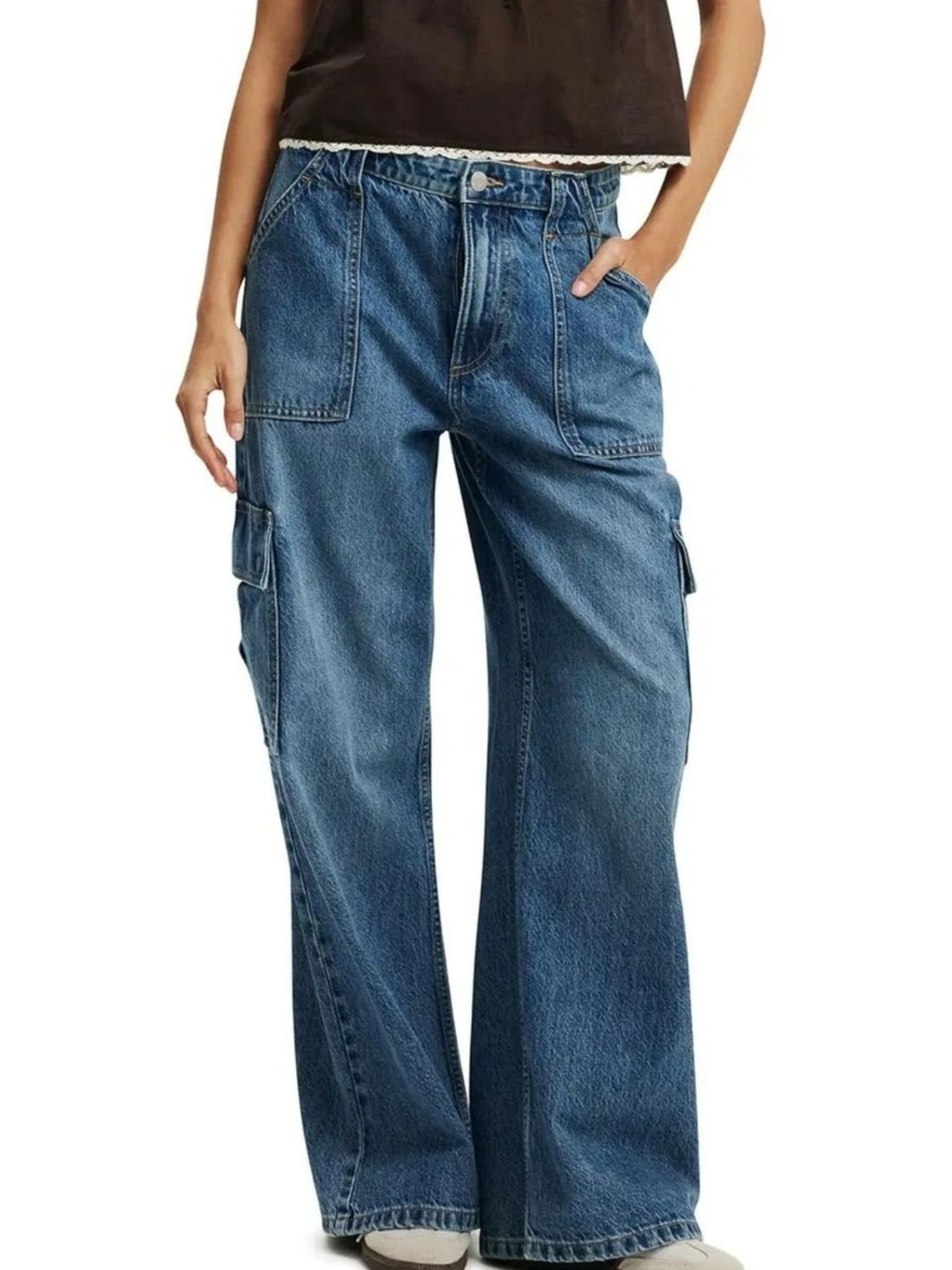 Wide Leg Cargo Jeans - cas7m