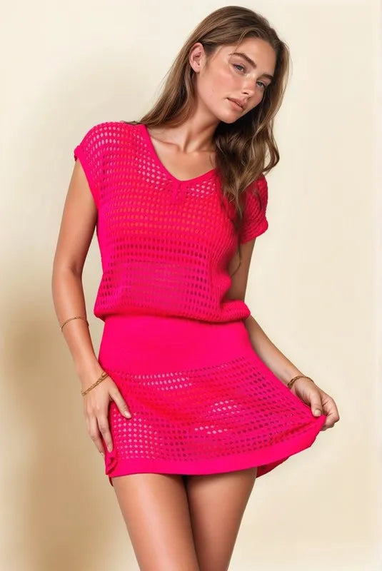 Davi & Dani Sleeveless V Neck Mesh Knit Cover Up Dress - cas7m