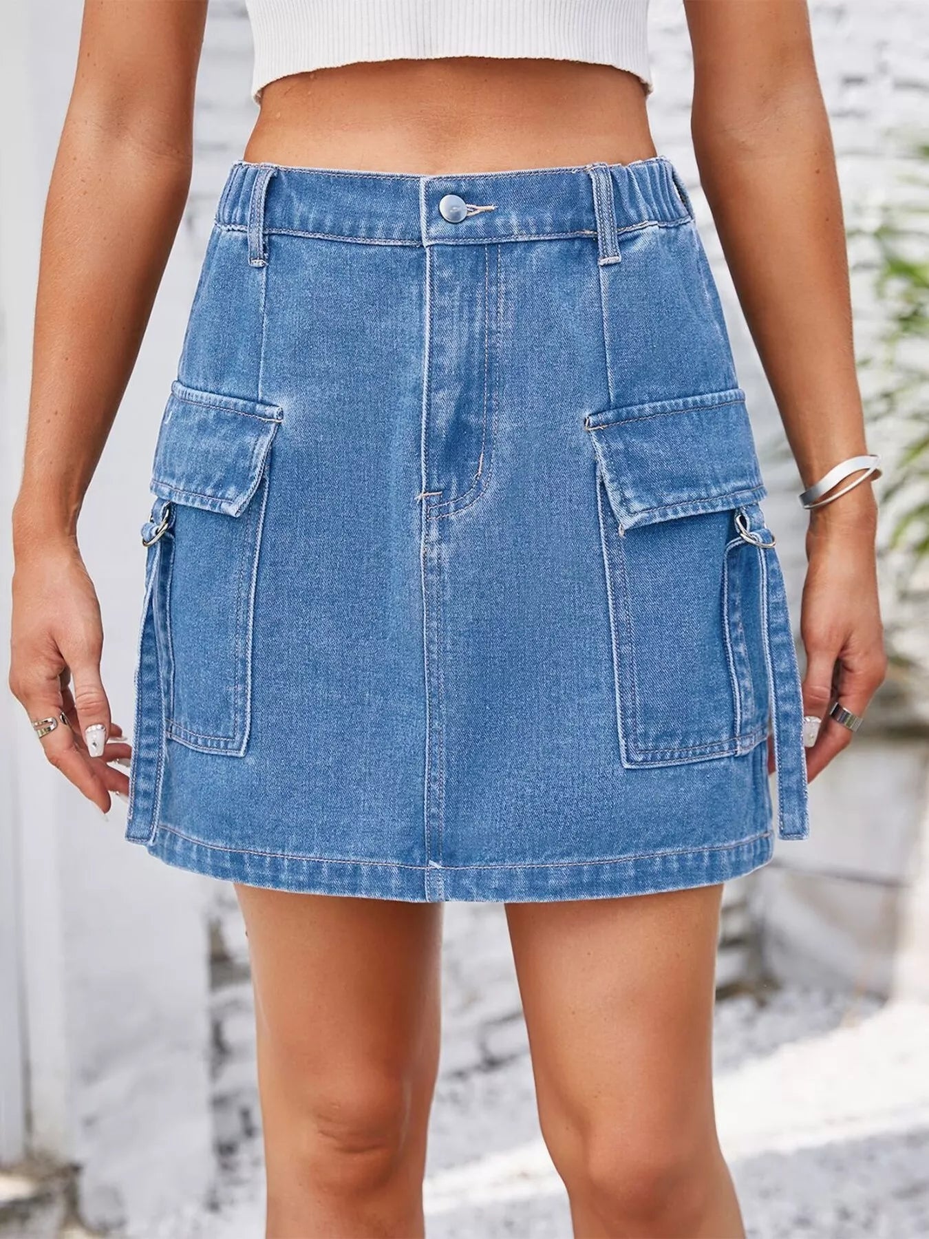 Casual Cargo Denim Skirt - cas7m