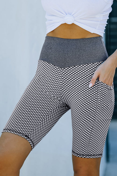 Black Side Pockets Ruched Butt Lifting Yoga Shorts - cas7m