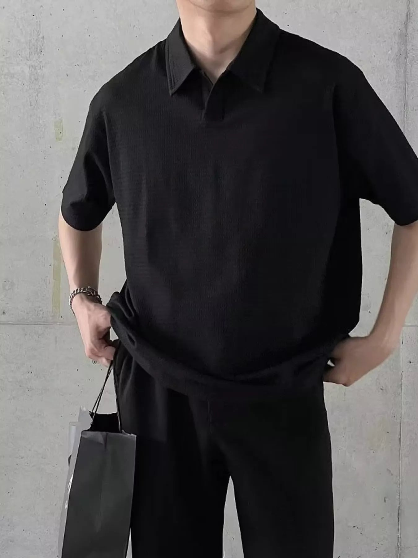Men's Plus Size Textured Waffle Knit Polo Shirt - cas7m