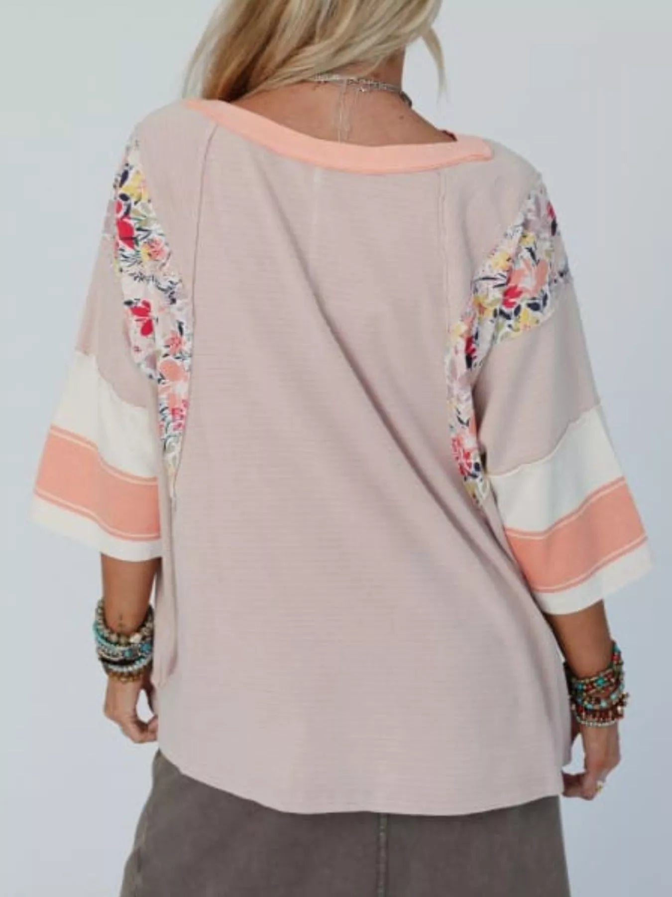 Striped Floral Long Sleeve T-Shirt - cas7m