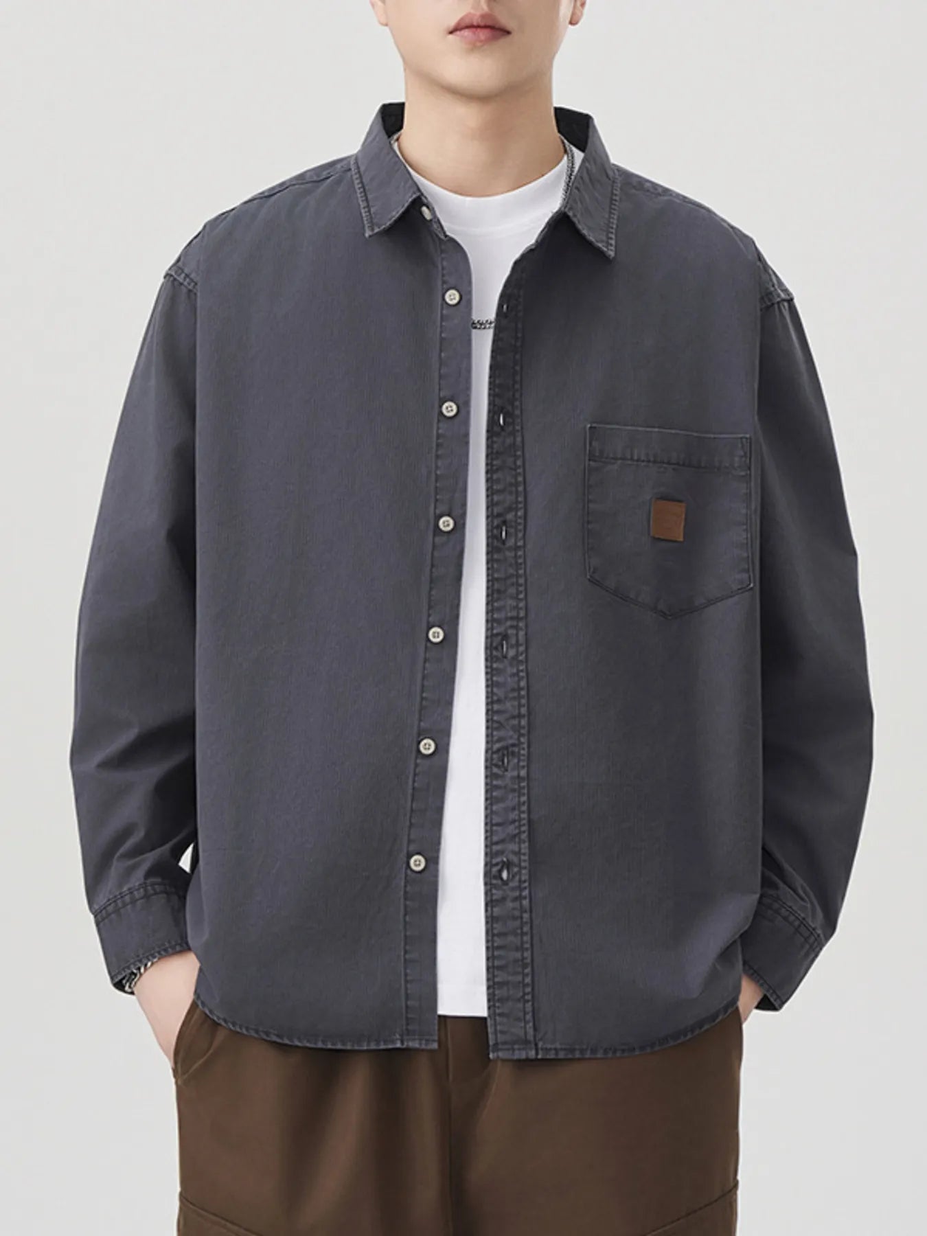Men's Plus Size Button Up Long Sleeve Shirt - cas7m