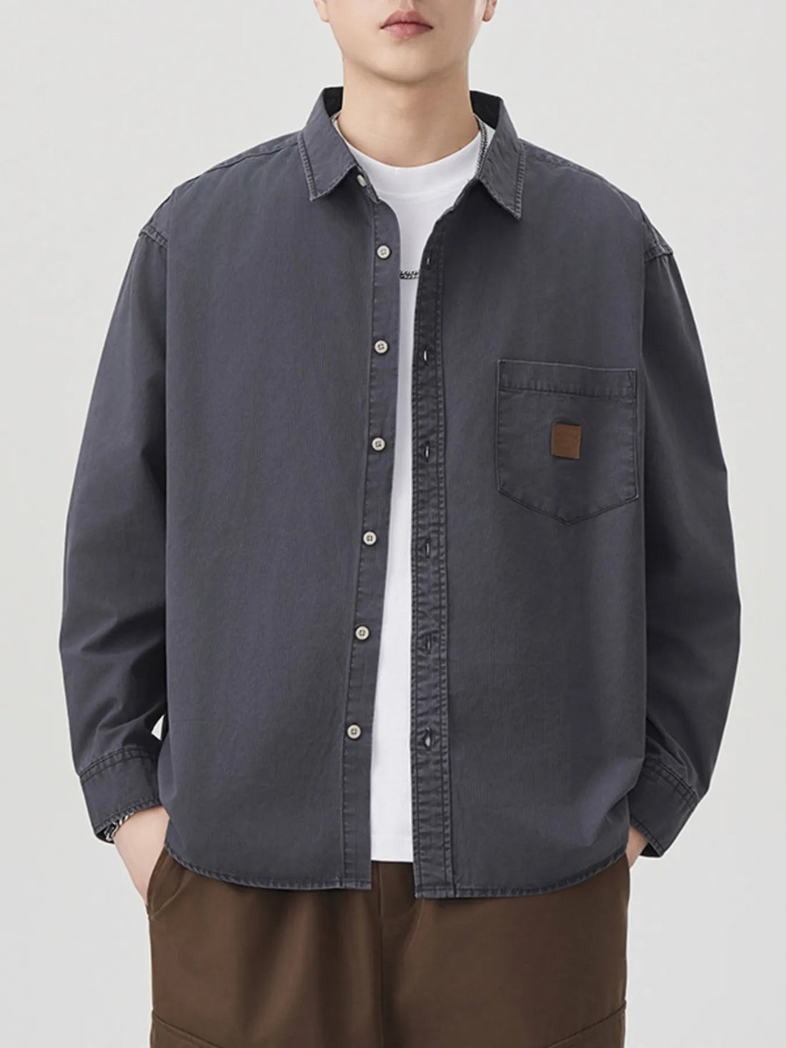 Men's Plus Size Button Up Long Sleeve Shirt - cas7m