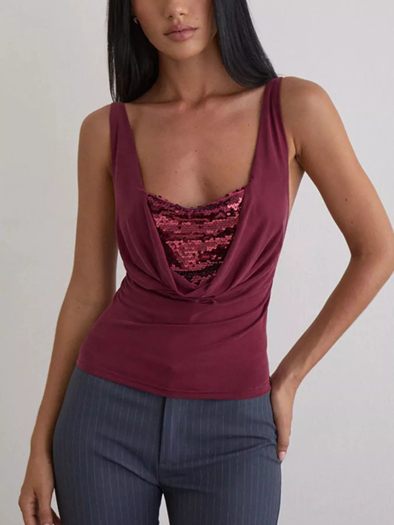 Sequin Detail Ruched Tank - cas7m