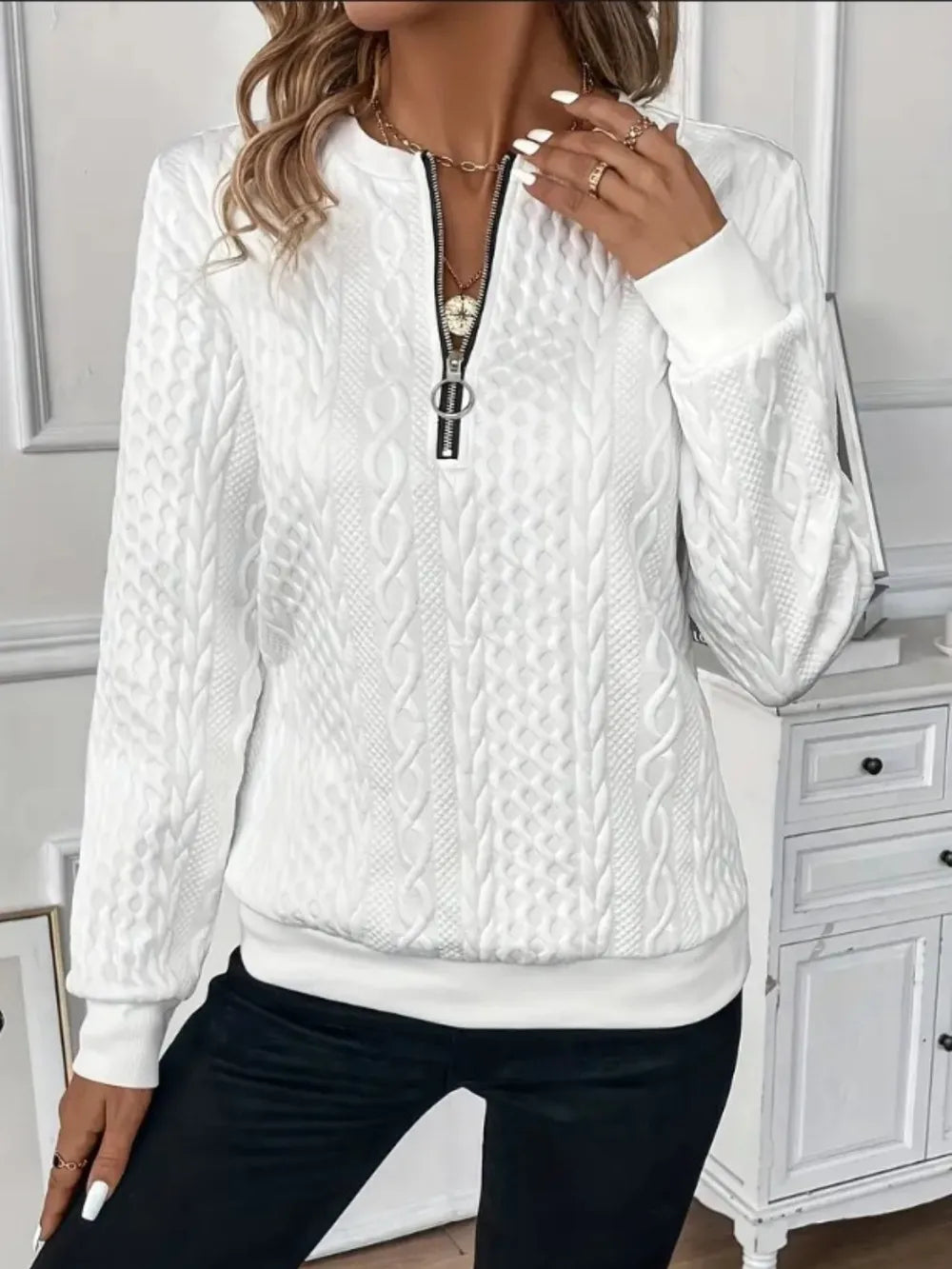 Texture Half Zip Long Sleeve Sweatshirt - cas7m
