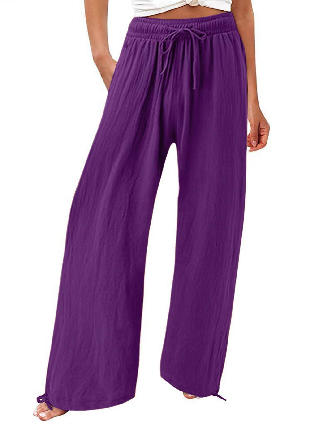 Women's Cotton And Linen Wide-leg Beach Pants Casual Pants - cas7m