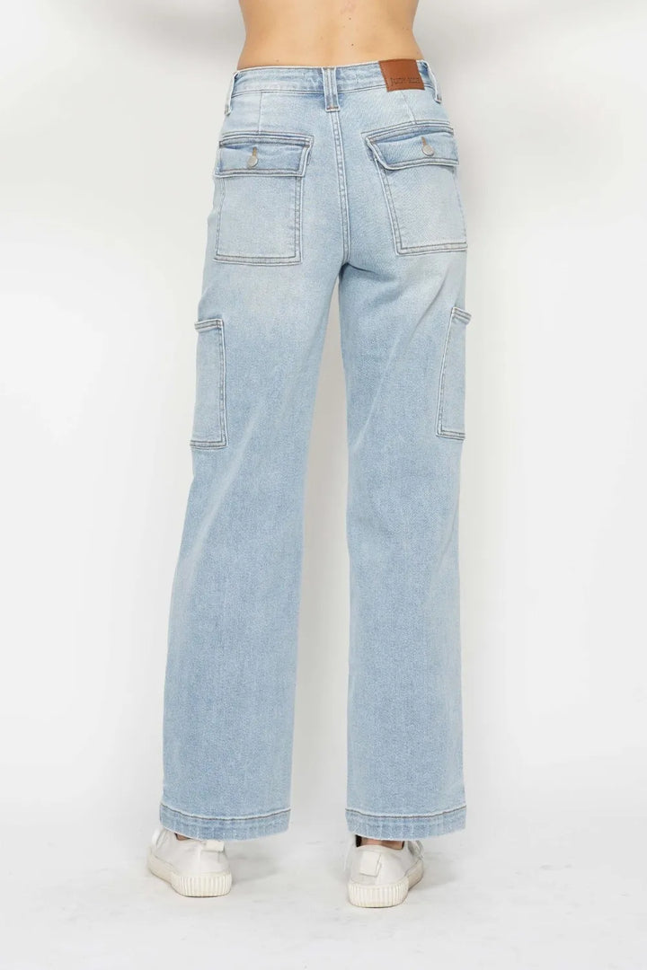 High Waist Cargo Pocket Jeans – Stylish Utility Fit - cas7m