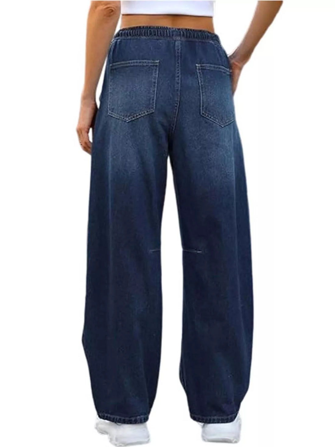 Elastic Waist Wide Leg Jeans - cas7m