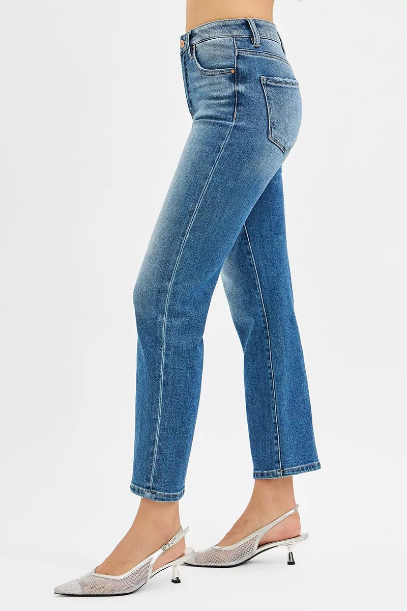 RISEN Tummy Control High Rise Crop Straight Jeans - cas7m