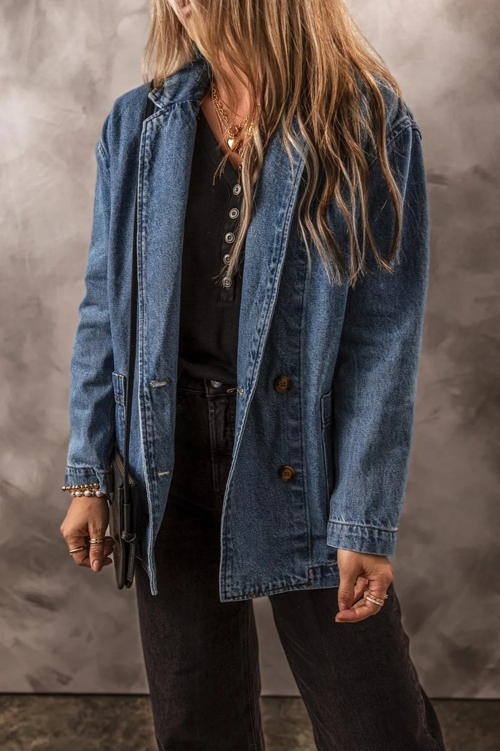 Pocketed Long Sleeve Denim Jacket - cas7m