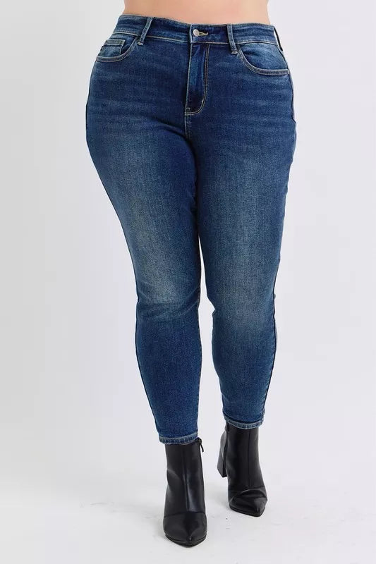 Judy Blue Full Size Run Mid-Rise Waist Skinny Jeans with Thermal Lining - cas7m