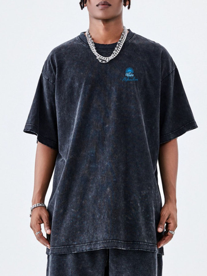 Men's Vintage Wash Round Neck Oversized T-Shirt - cas7m