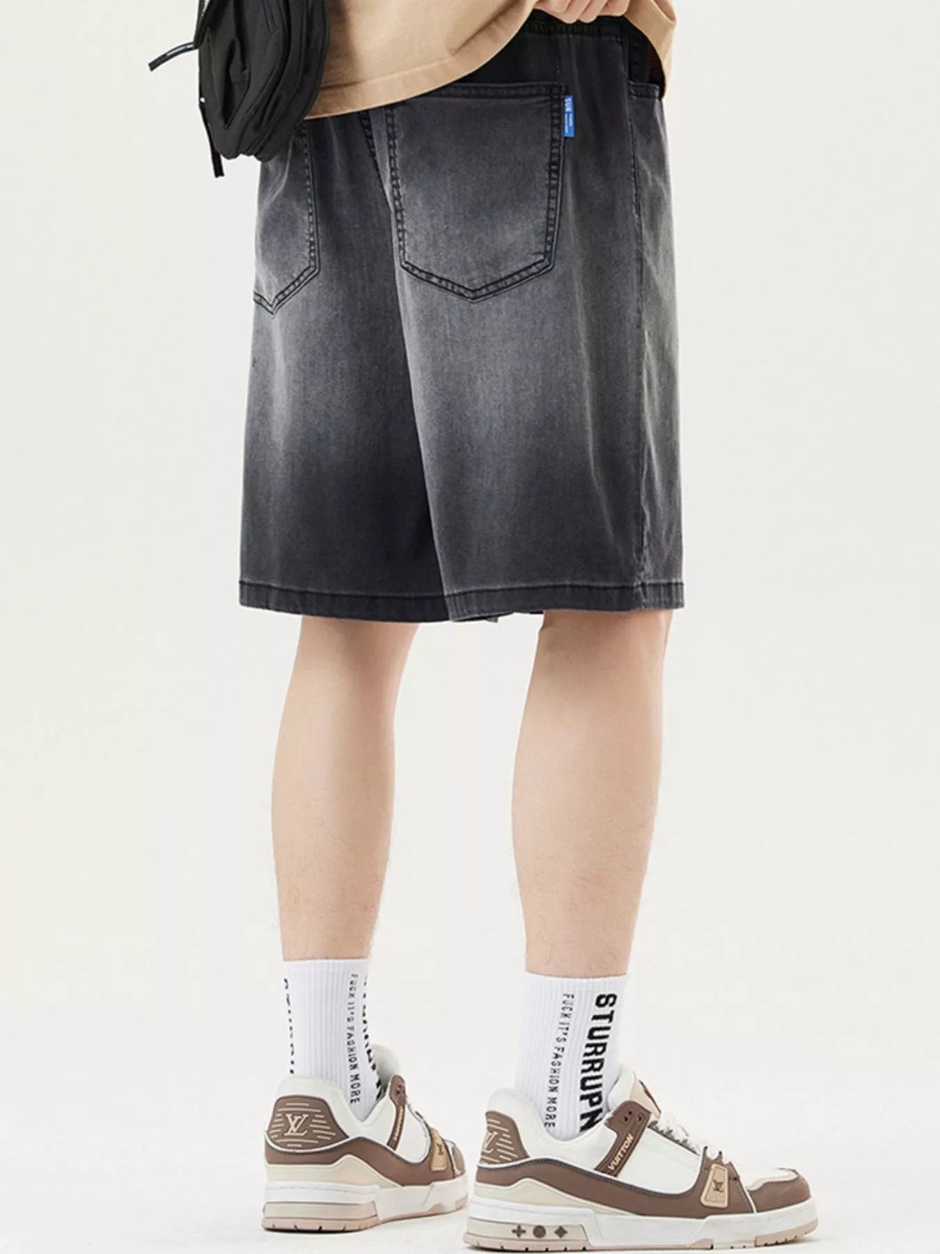 Men's Plus Size Loose Fit Drawstring Denim Shorts - cas7m