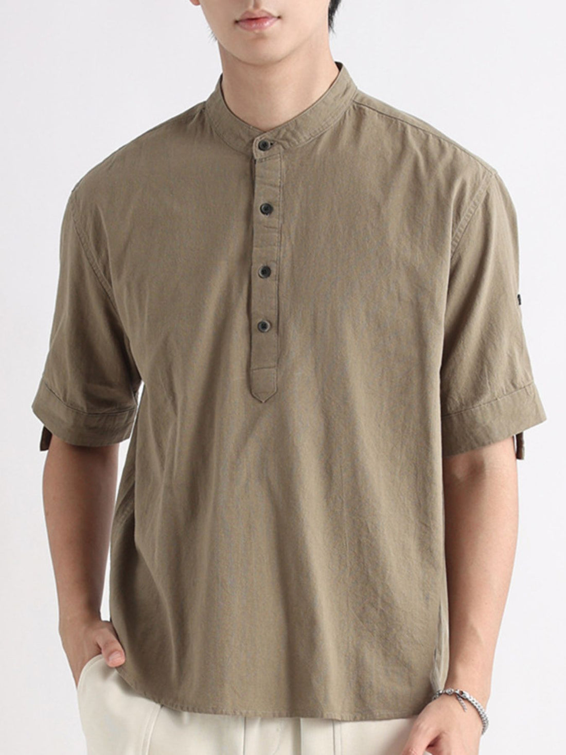 Men's Plus Size Button Detail Short Sleeve Blouse - cas7m