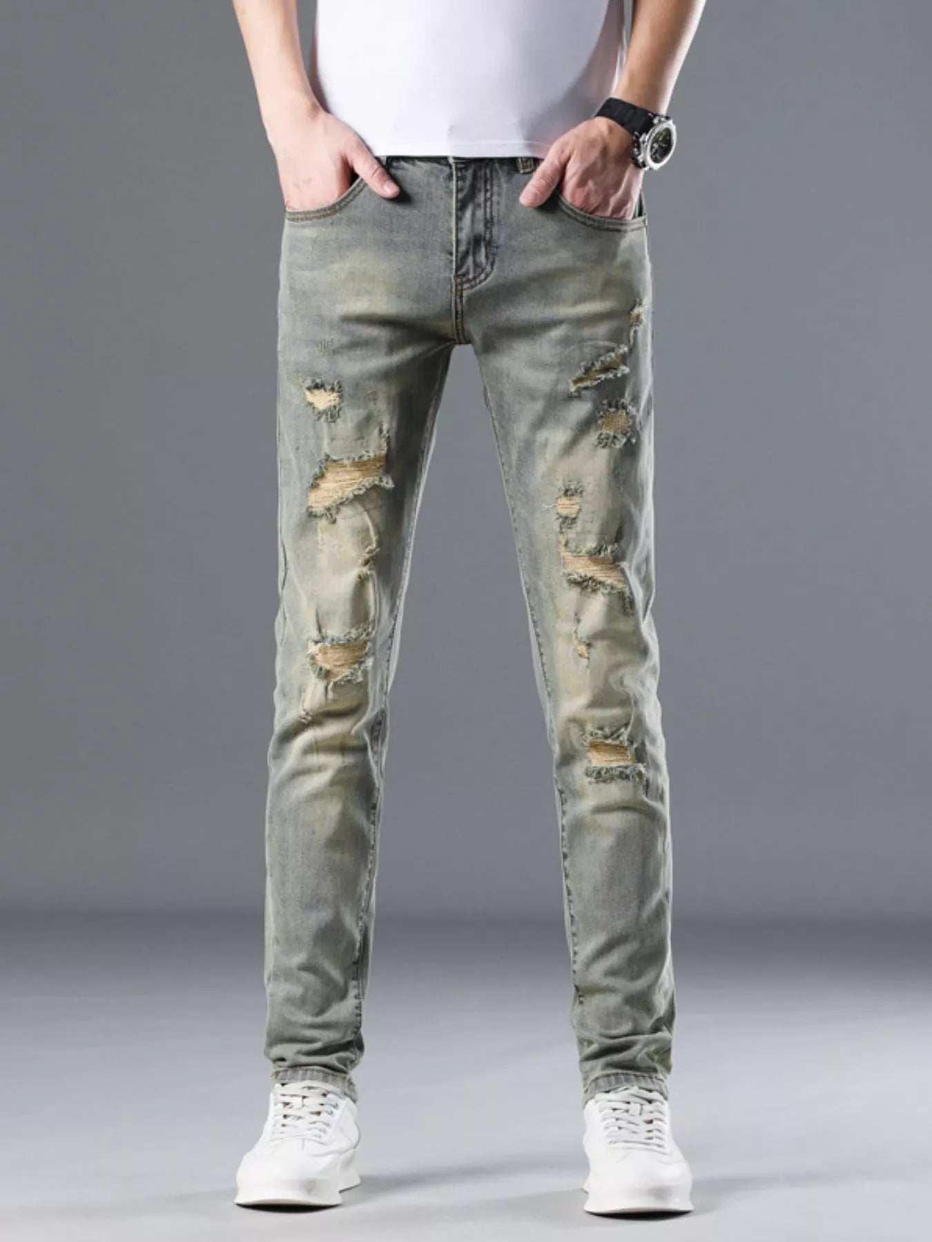Men's Distressed Slim Fit Jeans - cas7m