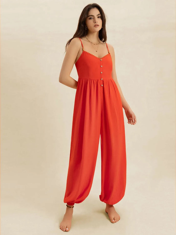 V-Neck Spaghetti Strap Jumpsuit - cas7m