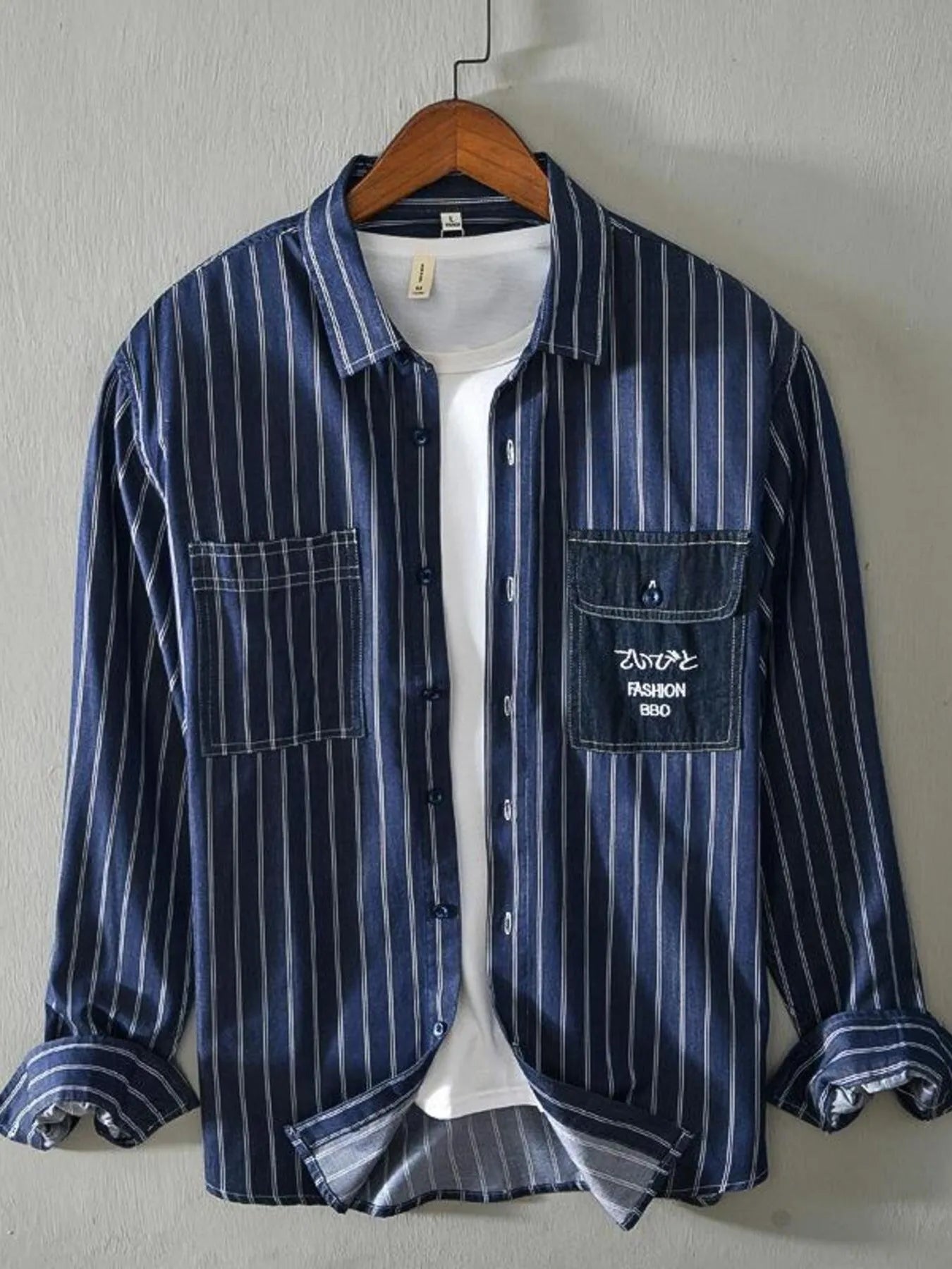 Men's Plus Size Striped Button Up Long Sleeve Shirt - cas7m
