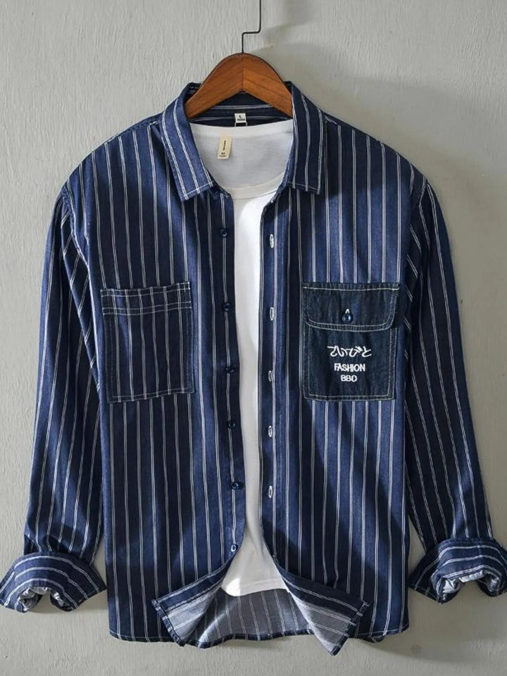 Men's Plus Size Striped Button Up Long Sleeve Shirt - cas7m