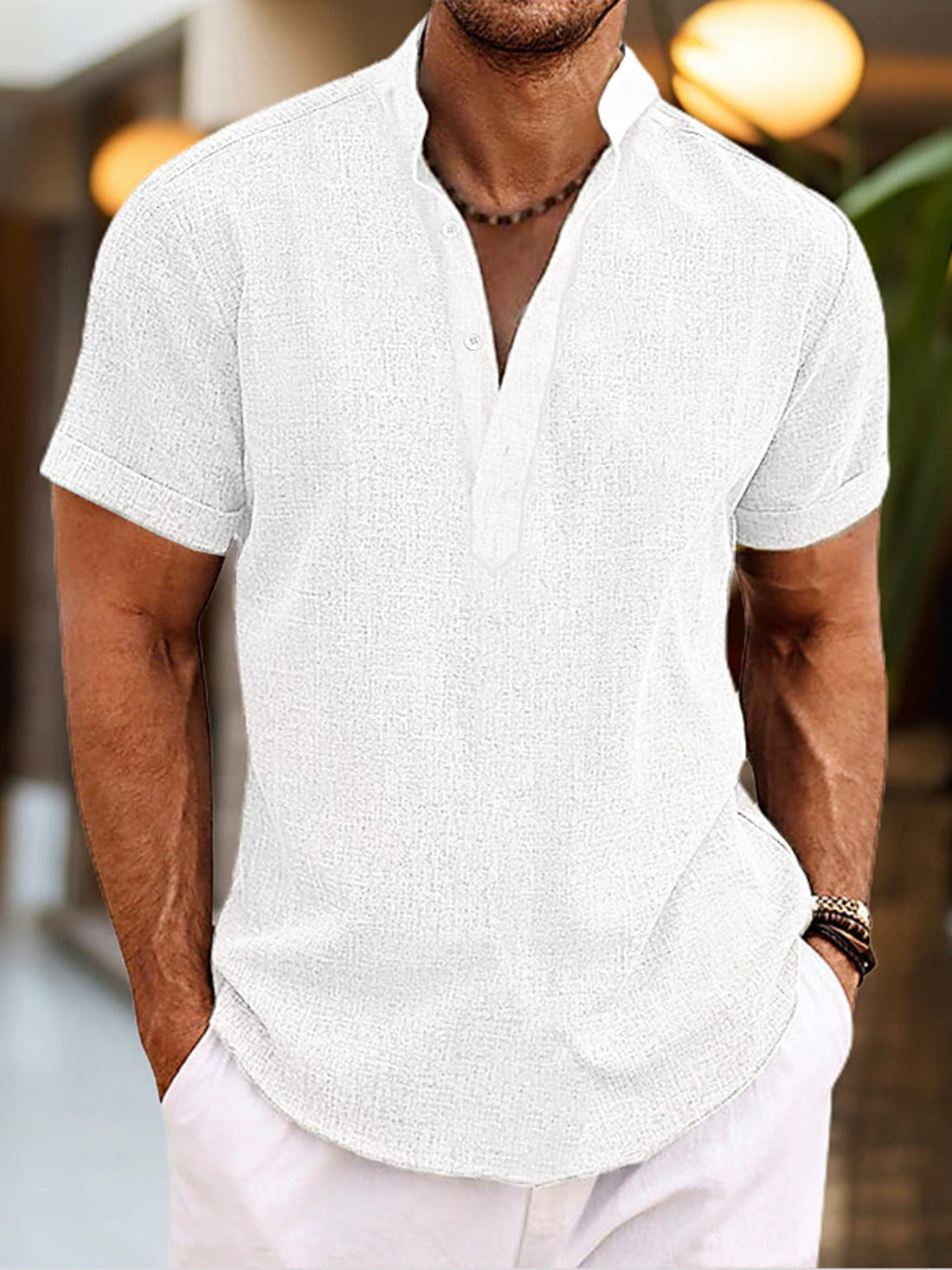 Men's Full Size Casual Short Sleeve Henley Shirt Plus Size - cas7m