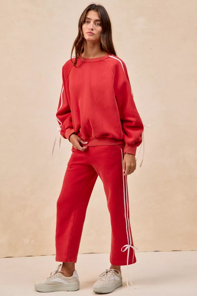 BiBi Side Lined Bow Details Fleece Sweatpants - cas7m