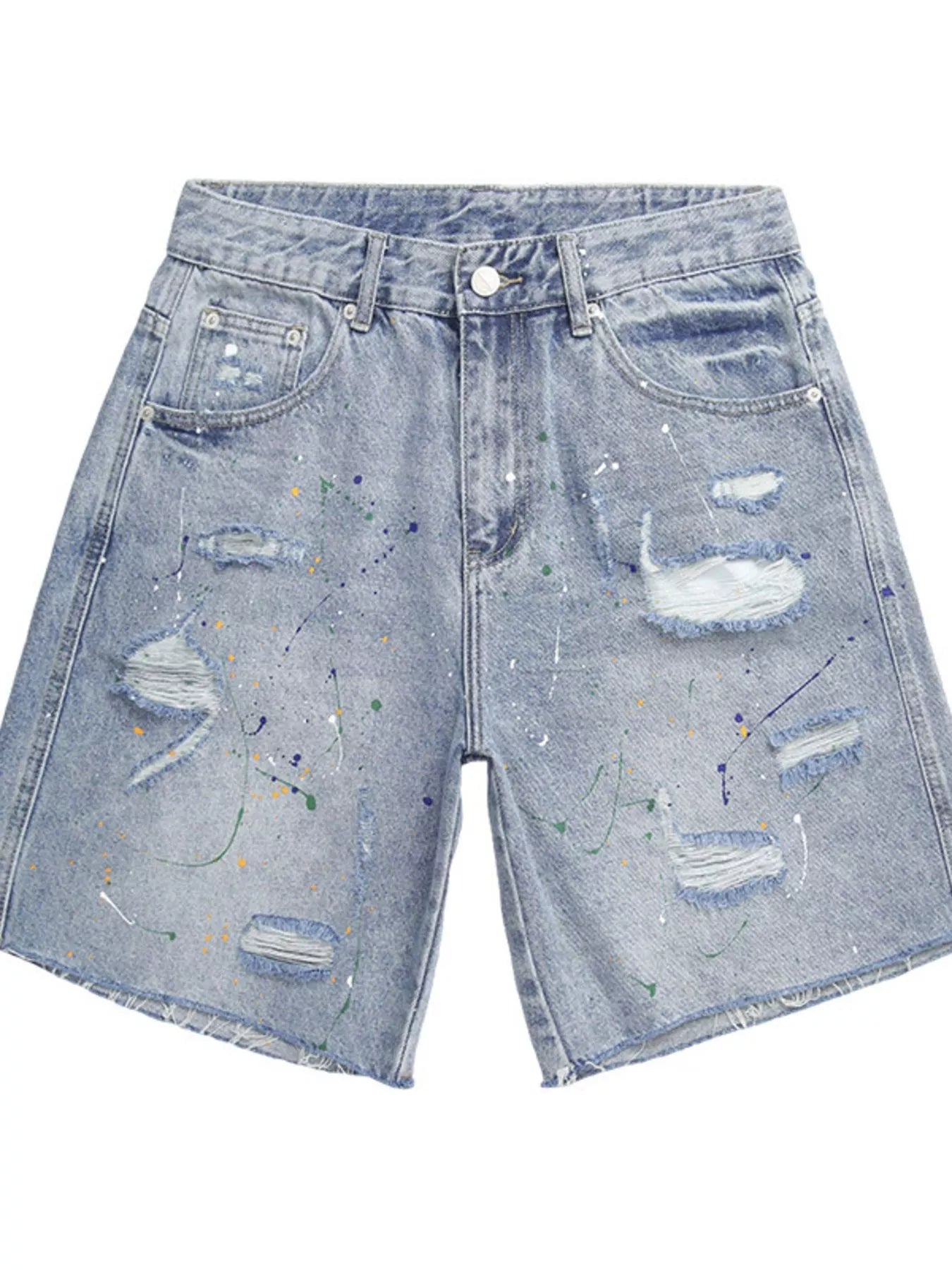 Men's Distressed Paint Splatter Denim Shorts - cas7m