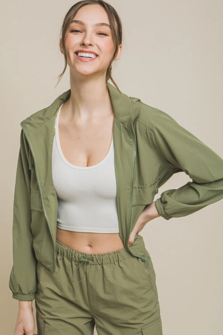 Love Tree Drawstring Hem Hooded Zip-Up Jacket - cas7m
