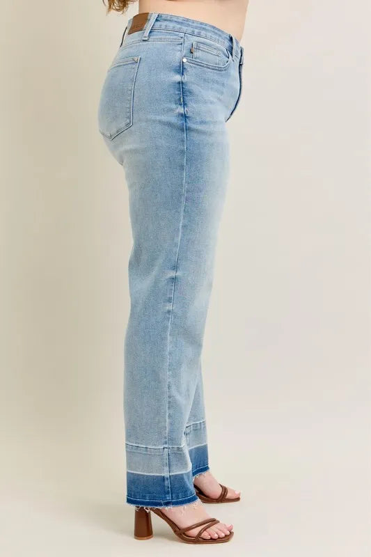 Judy Blue Full Size Mr Release Hem Wide Leg Jeans Plus Size - cas7m