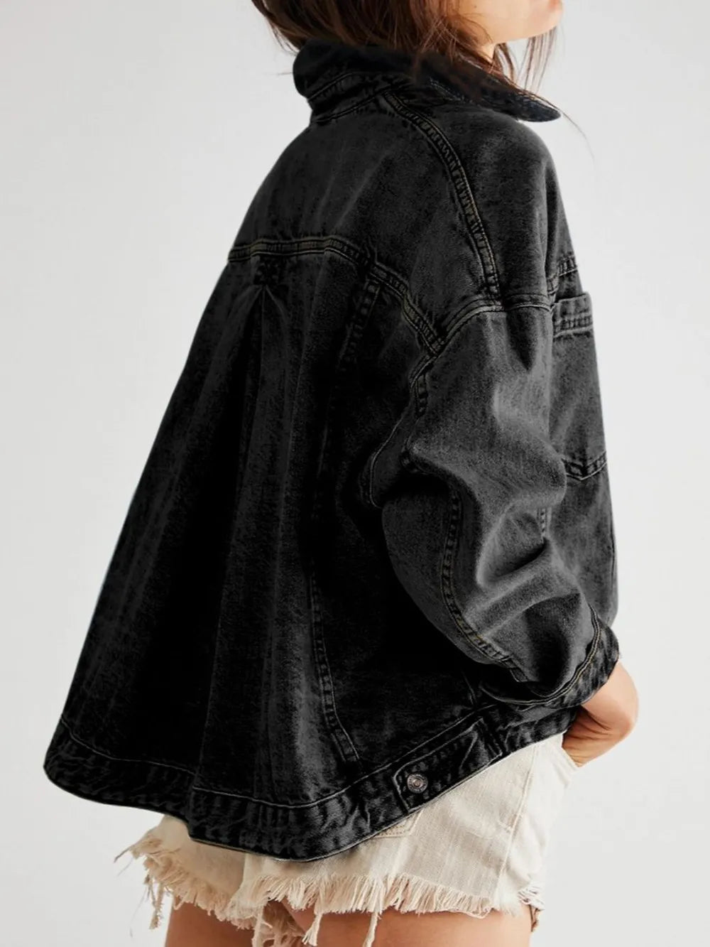 Pocketed Button Up Denim Jacket - cas7m