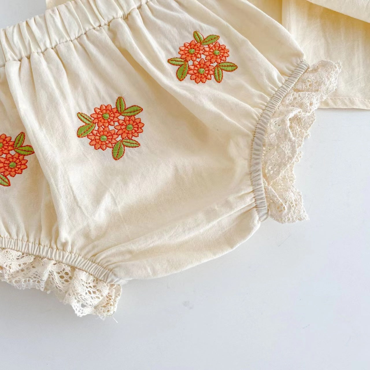 Girl Baby Flower Embroidered Short-sleeved Top - cas7m