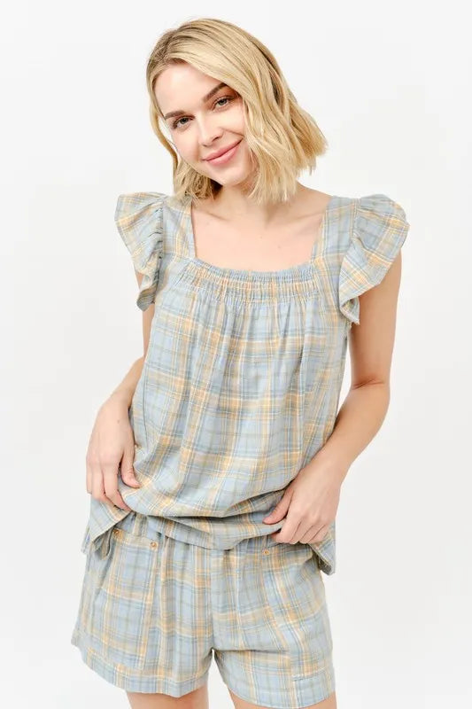 And The Why Plaid Print Smocked Detail Casual Shorts - cas7m