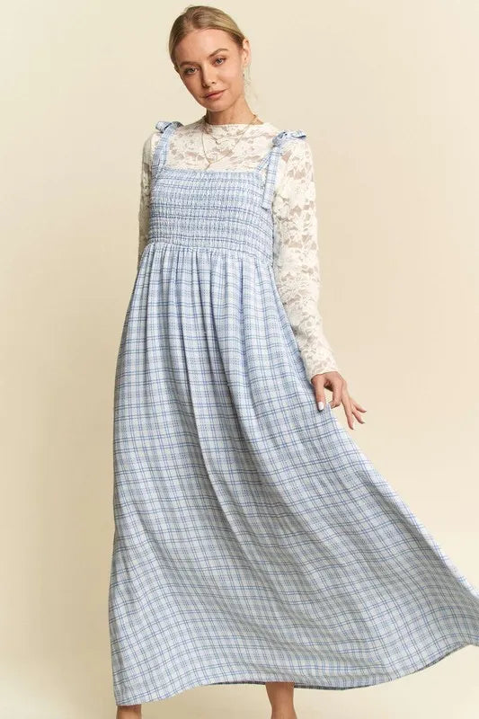 Davi & Dani Plaid Smocking Sleeveless Maxi Dress - cas7m