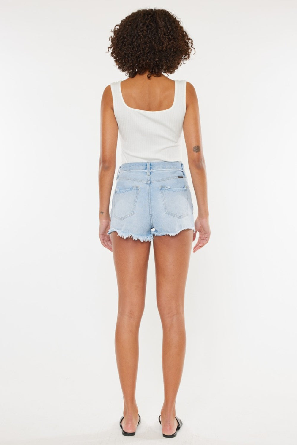 Kancan Distressed Button Fly Denim Shorts - cas7m