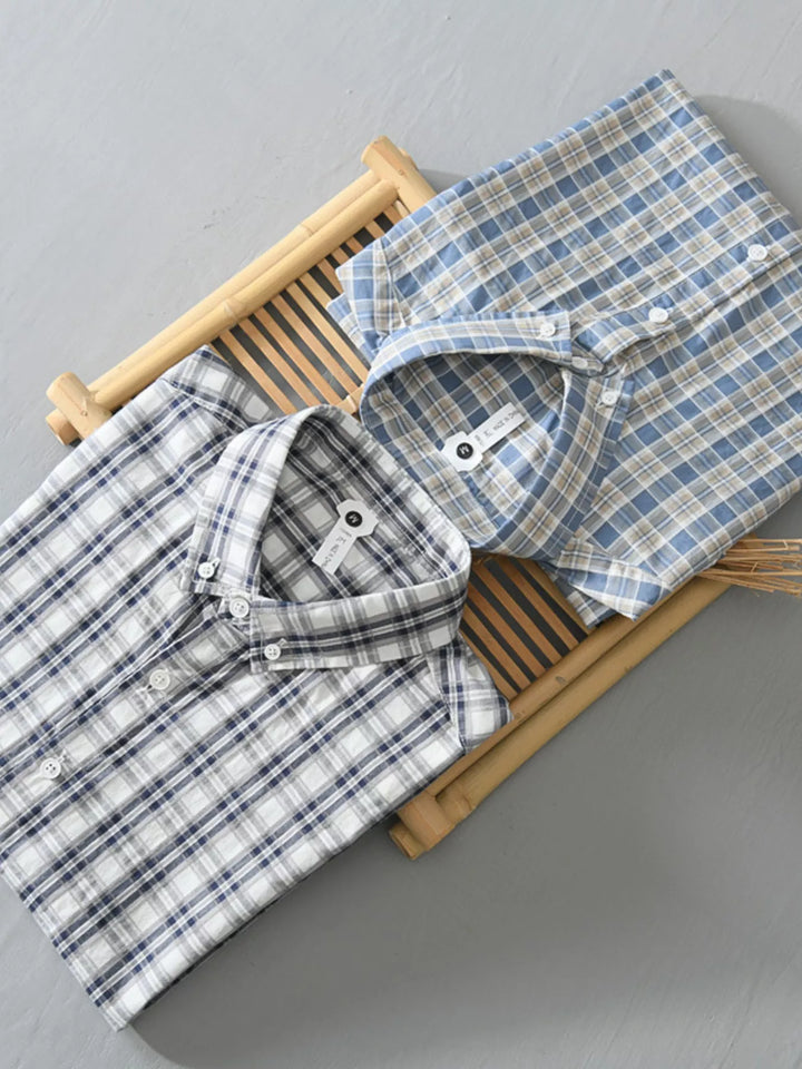 Men's Plus Size Casual Plaid Short Sleeve Shirt - cas7m