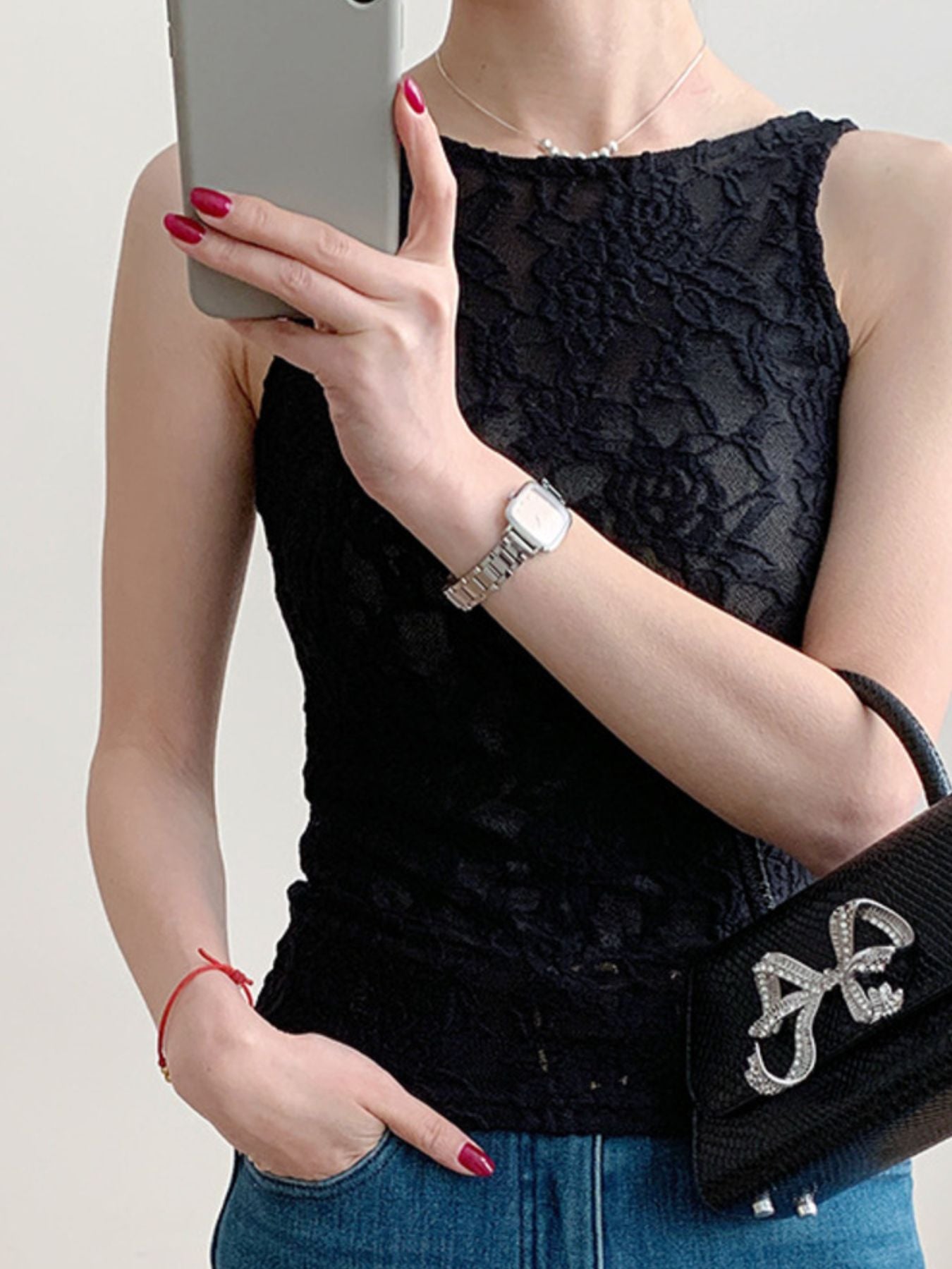 Lace Round Neck Tank - cas7m